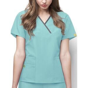 Wonderwink Size XS Women's Charlie Y-Neck Scrub Top Green Seabreeze 6026